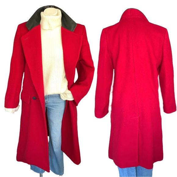 v i n t a g e :: Vibrant Double Breasted Long Wool Leather Coat - Picture 6 of 16